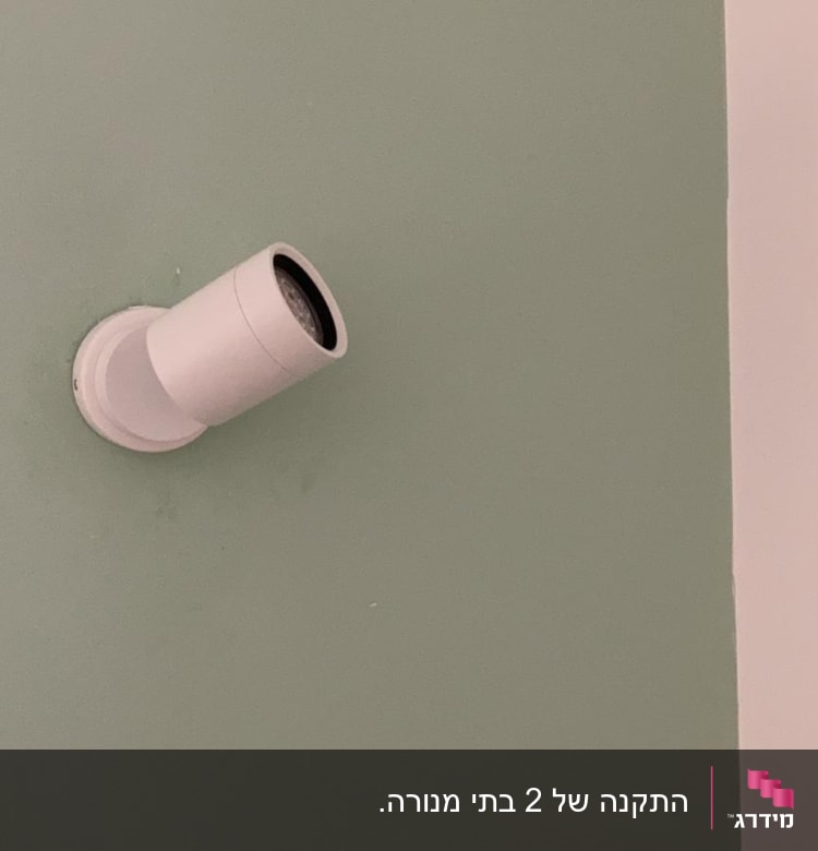 תאורת קיר לבנה מותקנת על קיר ירוק